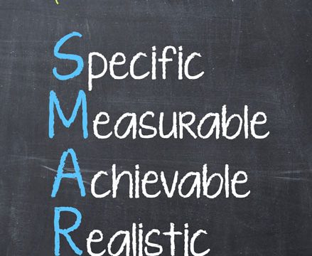 SMART Goal characteristics written on a chalkboard